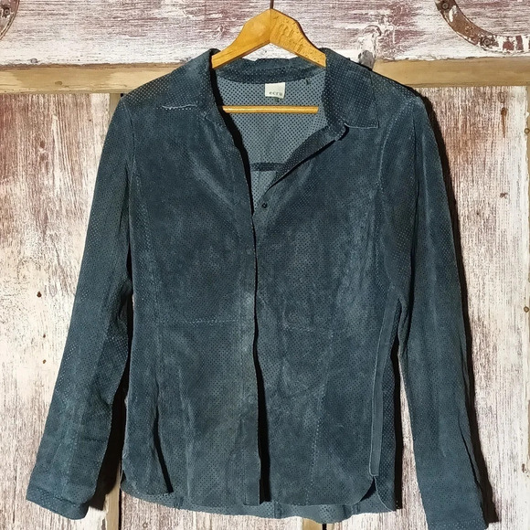 ecru Jackets & Blazers - Ecru suede perforated fitted snap bluish gray soft pliable western street wear s